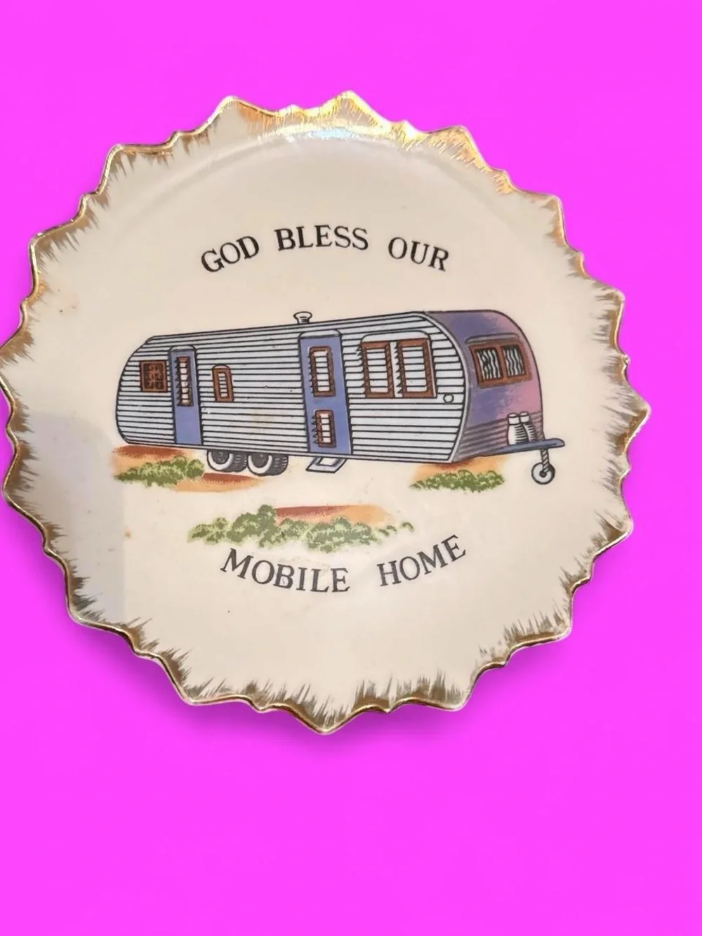 Vintage 1970s “God bless our mobile home” wall decor